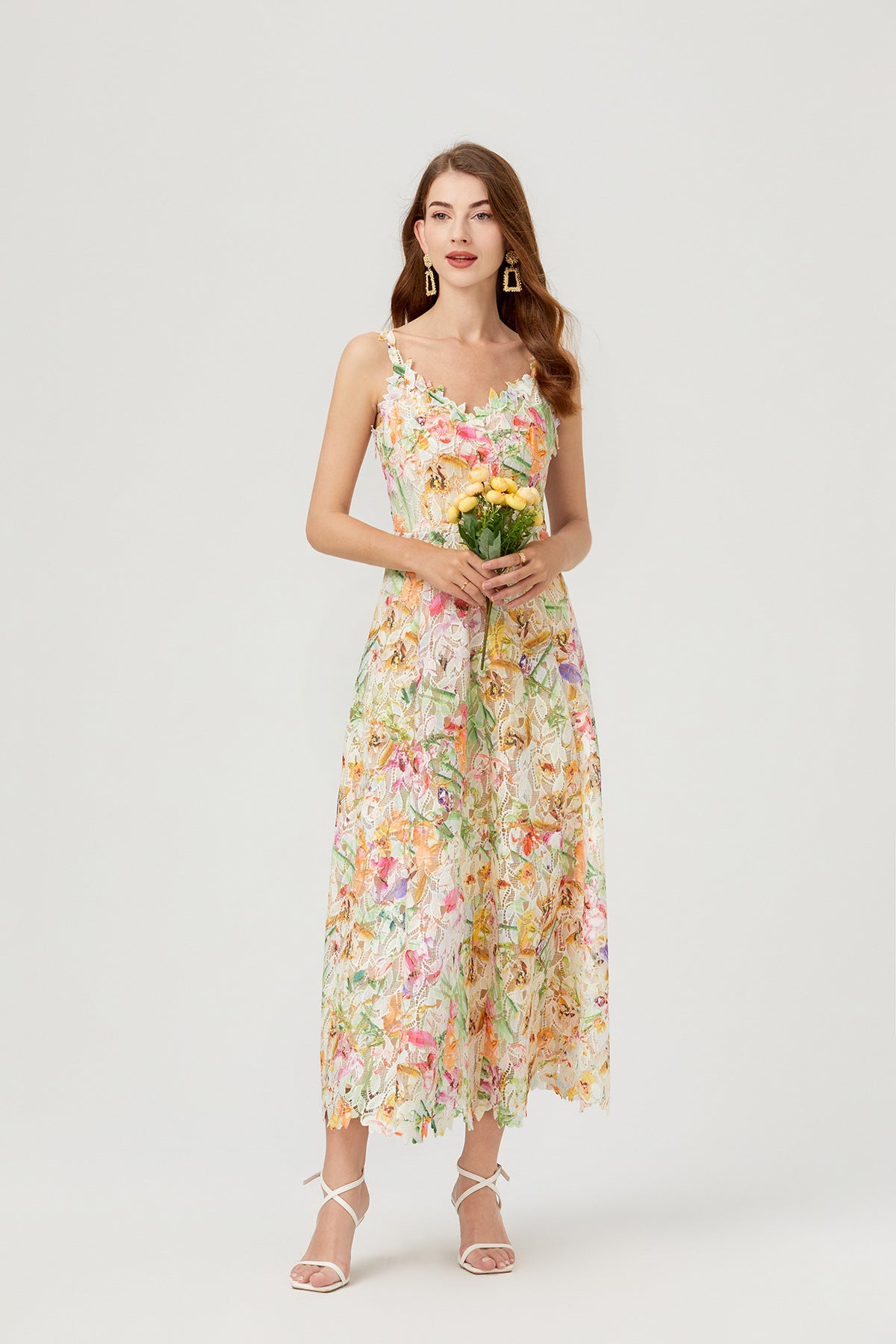French Lace Garden Apricot Beach Holiday Dress - 830698368753_APR